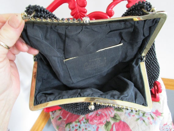 Vintage Black Corde Beaded Lumured Purse Bag  Kis… - image 8