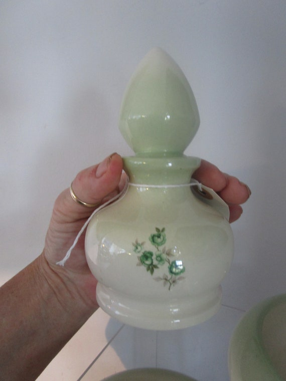 Two  Piece Green Floral  Ceramic Vanity Set - image 9