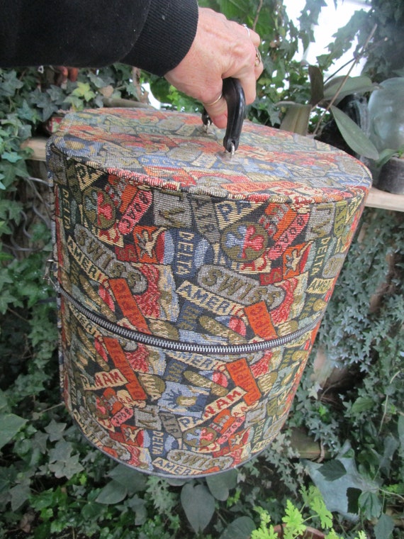 Vintage Tall  Floral Tapestry Print Hat Wig Box
