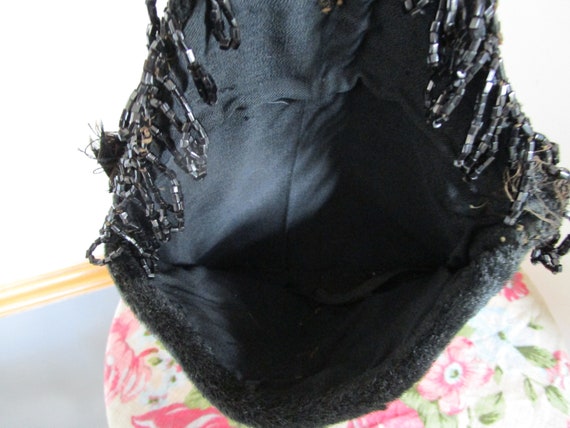 Antique Jet Black Mohair Handmade Beaded Handbag.… - image 8