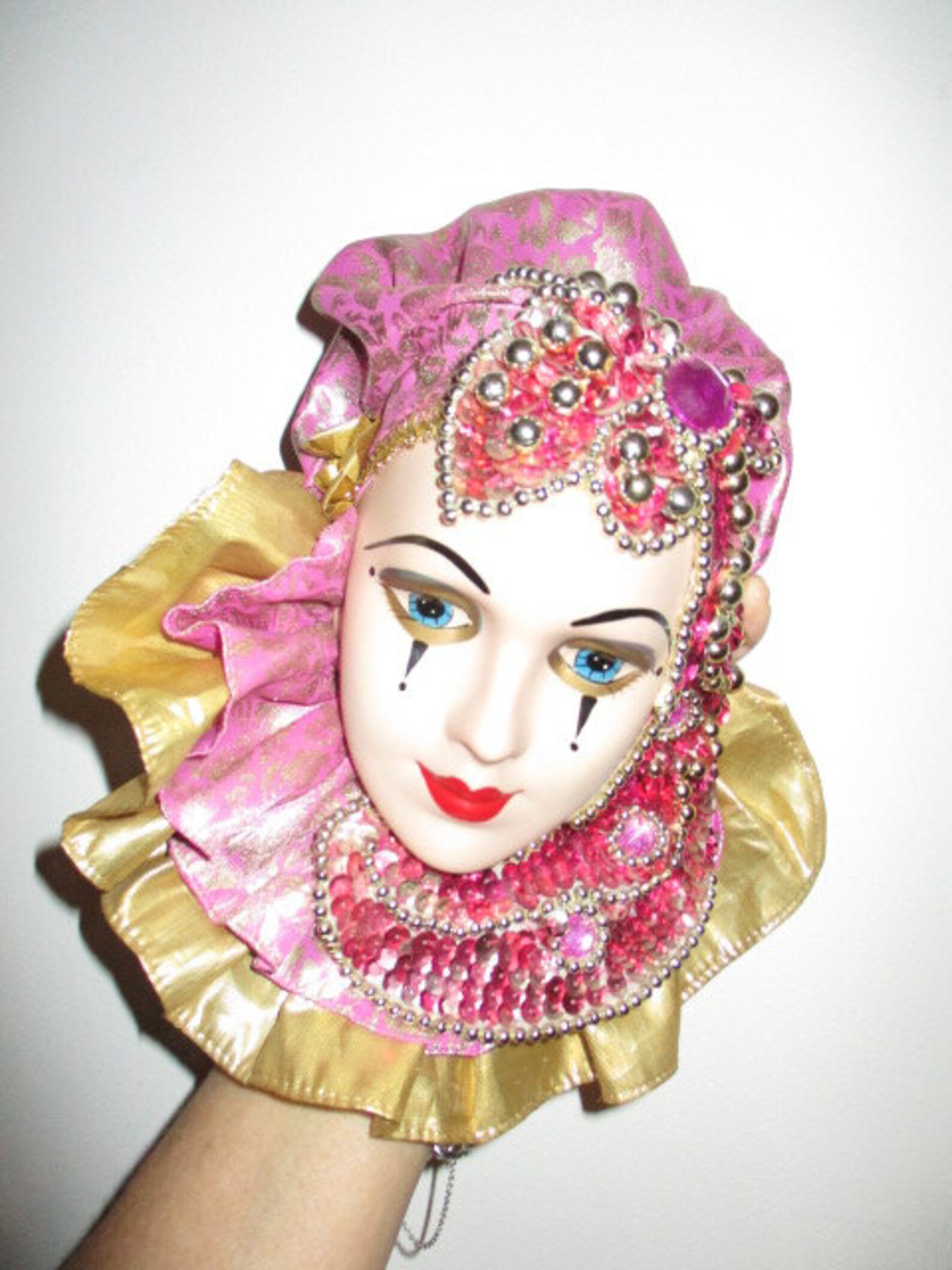 Head Bust Flapper Women Porcelain Mask Heavy Beading & Sequins Mask ...