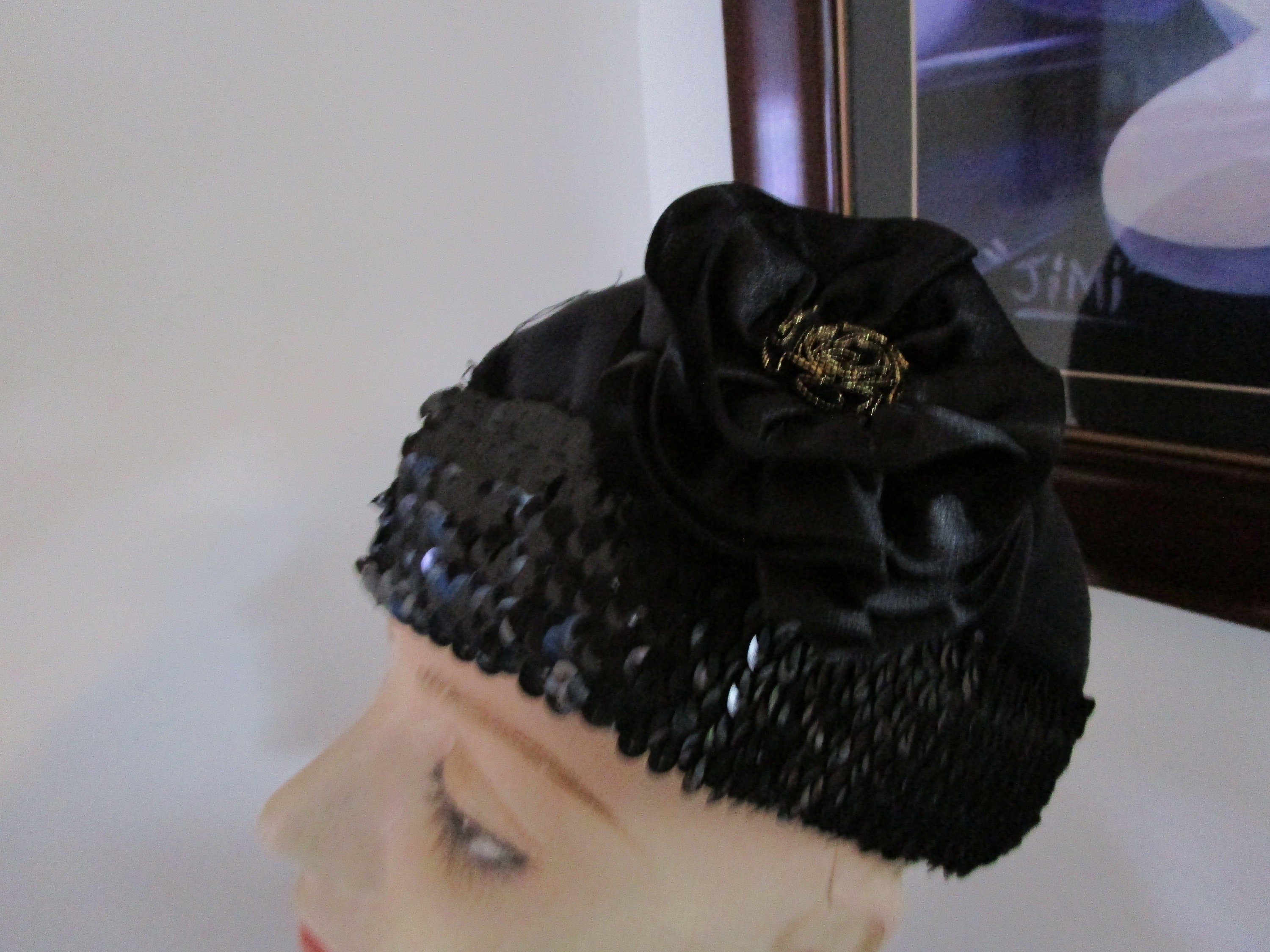 Vintage Black Sequined Beanie Cap Hat Sequin Black Vintage Hats for Women for sale | eBay main image 4
