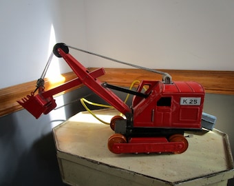 1960's Alps K-25 Tracked Power Shovel Crane Vintage Tin Toy Japan