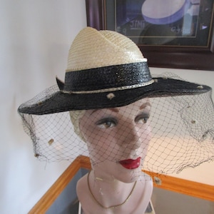 Womens Hat Black & White Adolfo Hat Womens Vintage Hat image 1