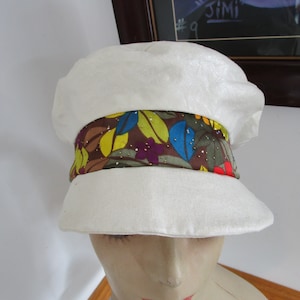 White Trimed in Blues,Purples, Gold Bobo Hippie Women&#39;s Vintage Cap..Hat.