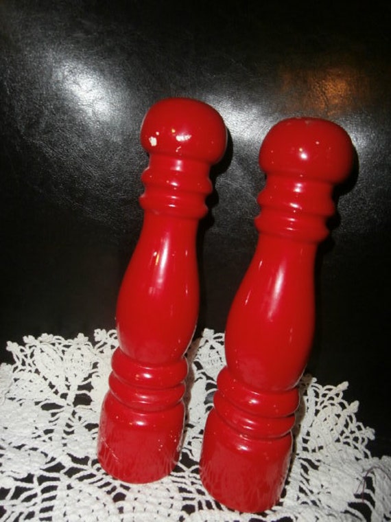 Salt & Pepper Shakers Tall Red High Gloss 4042 Made in Etsy