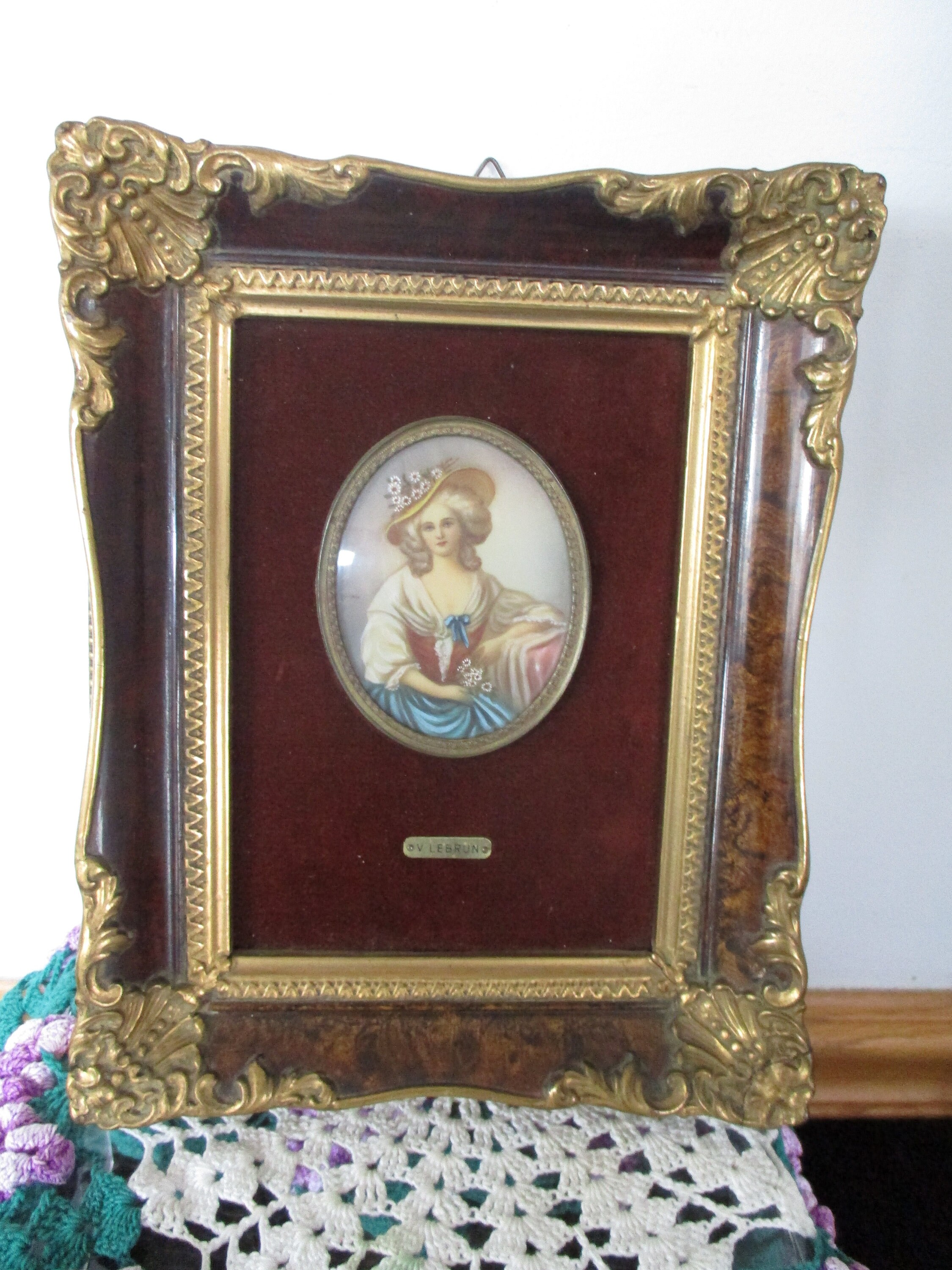 V.Lebrun Antique Print in Original Frame