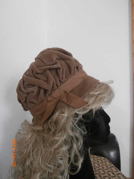 Womens  Hat  Brown Velvet Hat with Ribbon