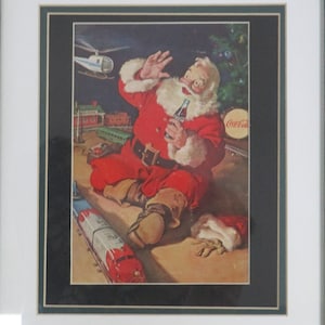 60&#39;s Framed Advertisement Coke Coca-Cola Christmas Santa Claus  Vintage Wall Art Decor