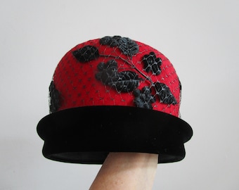 Lillie & Cohoe Tweed satin Vintage Hat with Bow ? LILLIE & COHOE Hat - Handmade Luxury Ladies Black Cherry  main image 4