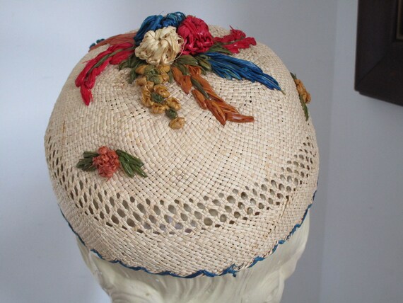 Wicker Weaved with Straw Flowers  Beanie Cap Hat. - image 6