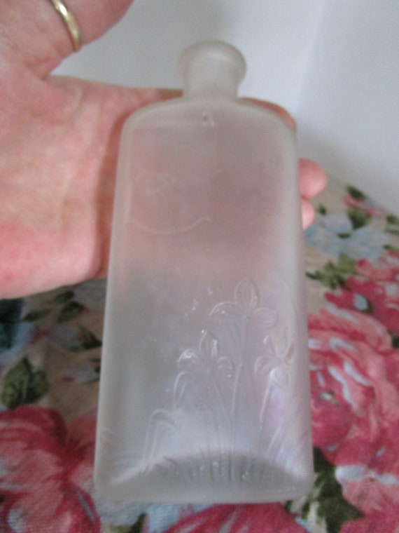 Vintage Tall Frosted Floral Glass Bottle - image 5