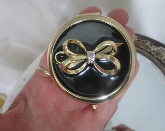 Avon Gold & Black with Rhinestone Bow Purse Compact