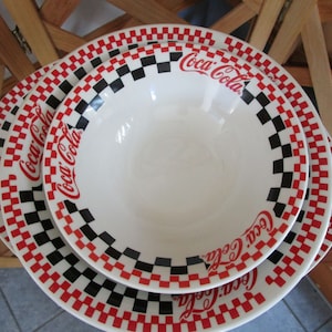 Vintage Coke Coca Cola 1996 Gibson Checkerboard Pattern Platter & Two Bowls