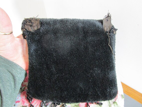 Antique Jet Black Mohair Handmade Beaded Handbag.… - image 4