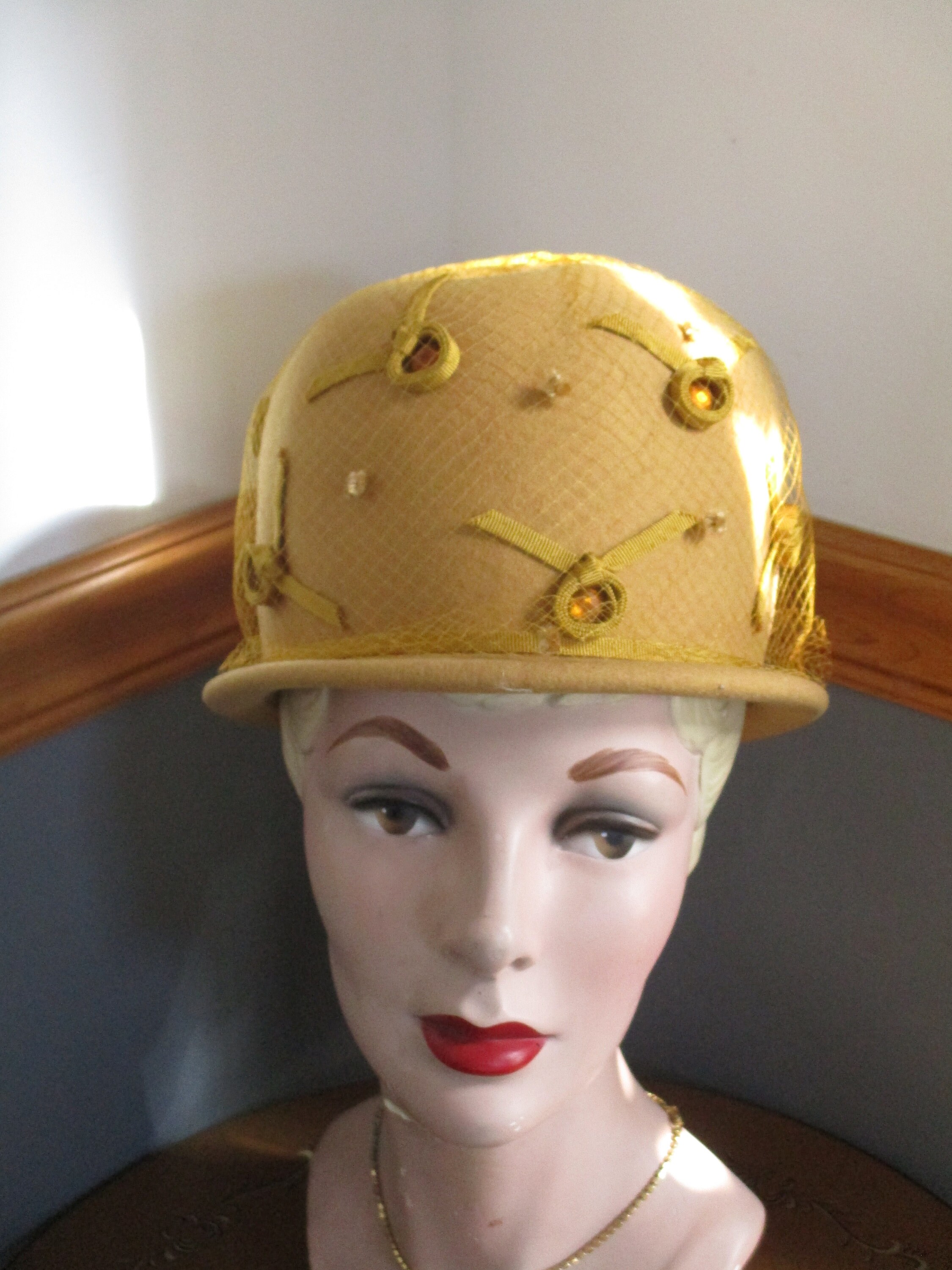 Vintage Henry Pollak Glenover Tan 100% Wool Hat Cloche New York Ribbon USA‎ Vintage Henry Pollak - Etsy main image 2