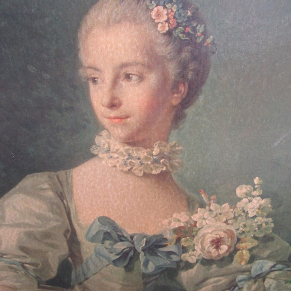 Antique Francois  Boucher  - MADAME BERGERET Portrait Art on Board Framed in Old Wood Frame Unique!! Beautiful