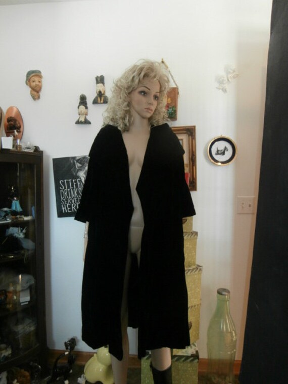 Black Velvet Swing Coat-Womens Vintage Formal Dres