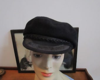 Greece Fisherman's Cap  Vintage Mariners Black Wool Hat Nautical