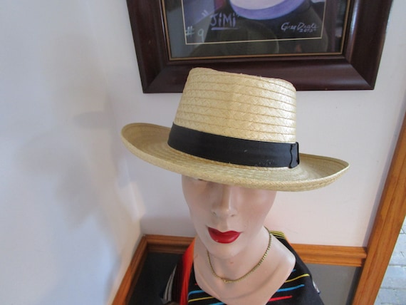 Men's  Straw Fedora  Boater Hat Medium Vintage St… - image 1