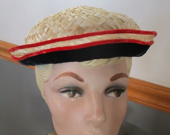 Agnes Original Inc. California Red Blue & Straw  Hat True Rare Vintage.