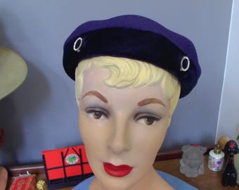 50s Purple with Rhinestones' Merrimac 100% Wool Pillbox Hat