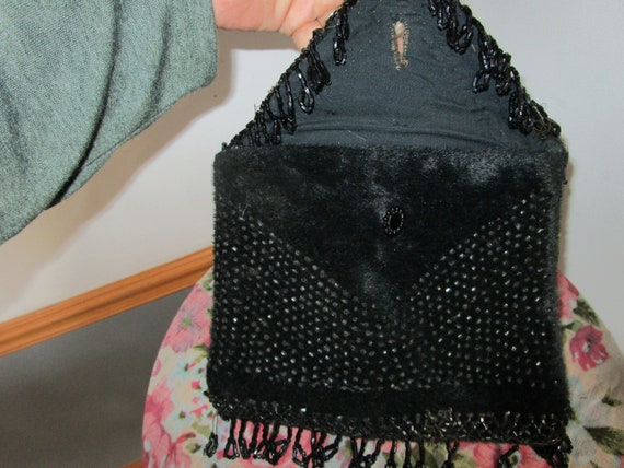 Antique Jet Black Mohair Handmade Beaded Handbag.… - image 6