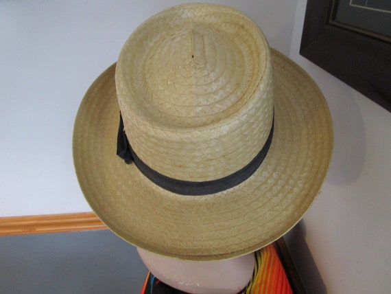 Men's  Straw Fedora  Boater Hat Medium Vintage St… - image 9