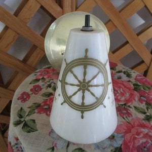 Vintage Adjustable Nautical  Shade Ships Wheel Wall Lamp Light Metal Base with Plug in. Hard Wire.