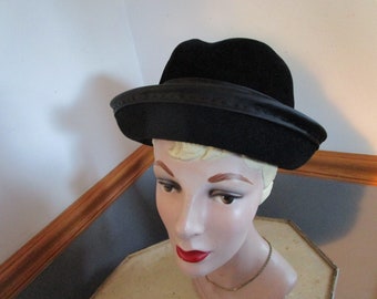 Vintage Black Wool Bowler Hat: Tulle Rose & Lace, Hooray 
