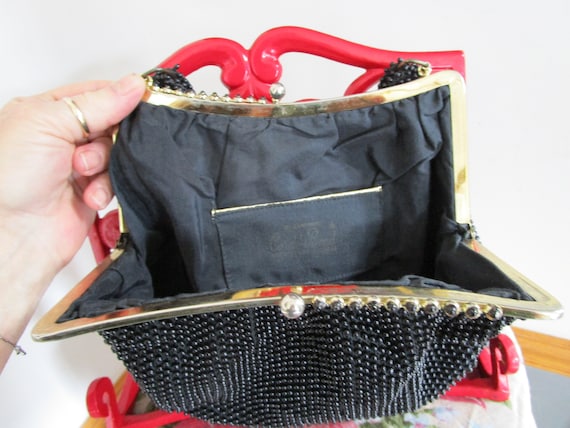 Vintage Black Corde Beaded Lumured Purse Bag  Kis… - image 2