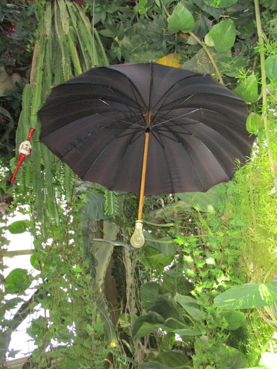 Antique Black Umbrella Carved Lucite Handle Gem