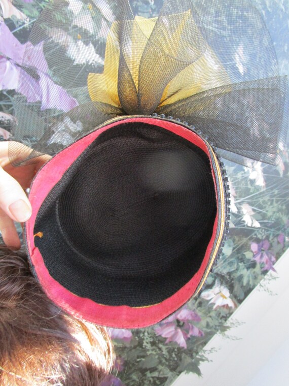 Classic Vintage Hat 1980’s Black & Gold with  Tul… - image 9