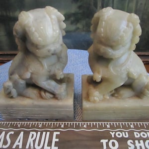 Vintage Carved Soapstone Foo Dogs Pair: Chinese Guardian Figurines, Bookends. All 0ccasion Gift
