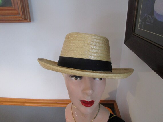 Men's  Straw Fedora  Boater Hat Medium Vintage St… - image 8