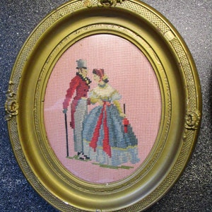 Antique Round Gold Rustic Rose Ornate Framed Needlepoint Wall Hangings ...