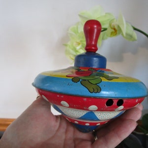 Baseball Bears Vintage Tin Litho Spinning Top The Ohio Art Company Antique Children&#39;s Toy