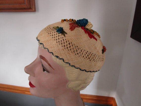 Wicker Weaved with Straw Flowers  Beanie Cap Hat. - image 3