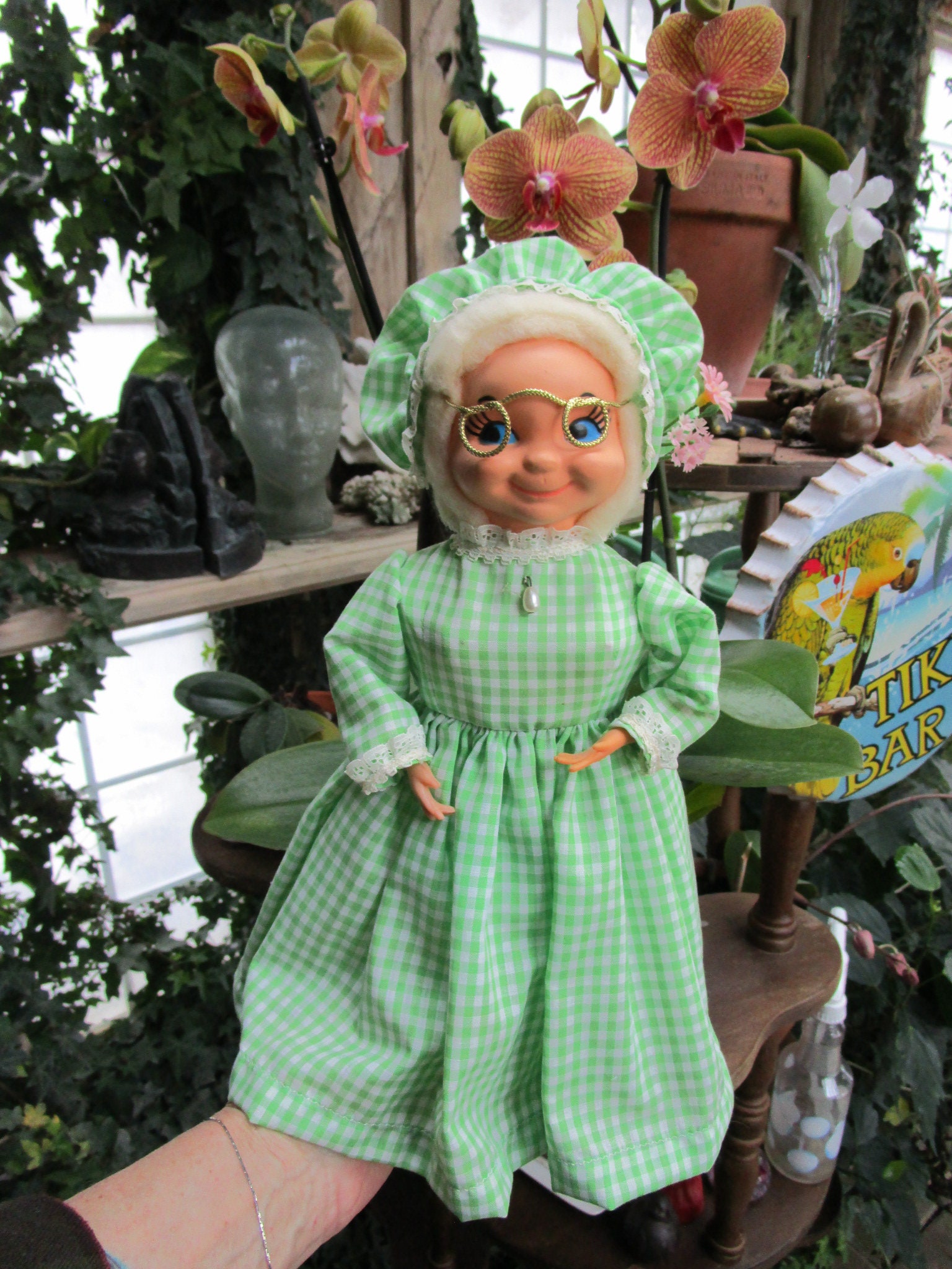 Vintage Folk Art Doll Bottle Country Grandma Plastic Bottle Doll