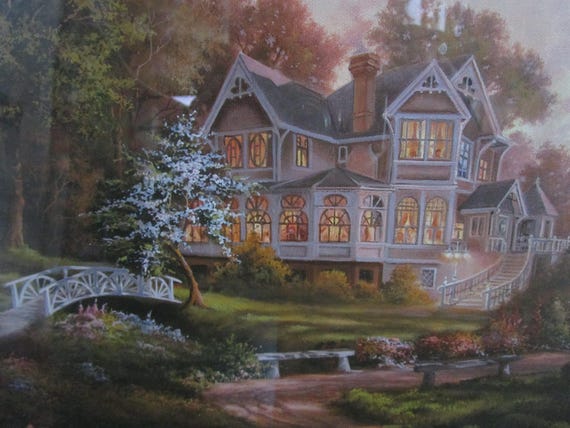 Vintage Country Victorian House Signed Klaus Strubel Wall Art