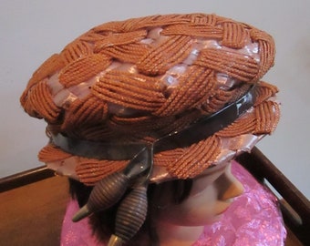 Women's Vintage  Hat Made by Facon Boutique  Unique Weaved Hat with Deco