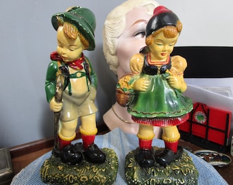 Figuras de niño y niña holandeses de Devon Ware, Canadá, años 50, pintadas a mano