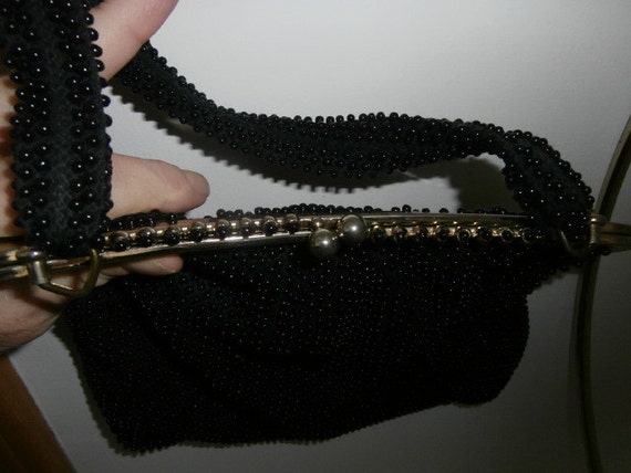 Vintage Black Corde Beaded Lumured Purse Bag  Kis… - image 5