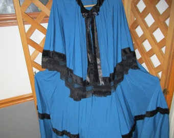 Women's Royal Blue Indian Silk with Black Trim Long Flowing Skirt & Cape