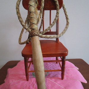 Vintage Braided Rawhide Leather Bullwhip Wood  Swivel Handle  96&quot; Long Not Counting Handle Bull Whip