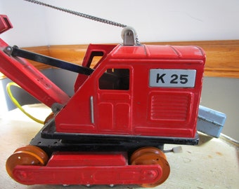 1960's Alps K-25 Tracked Power Shovel Crane Vintage Tin Toy Japan