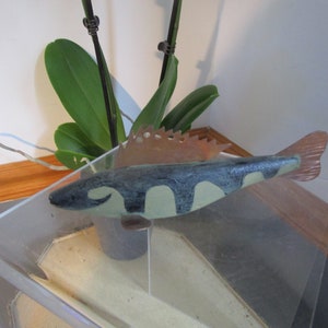 Ice Fish Spearing Decoy Carved Weighted Mud Puppy Lure Art Decoration Signed DVT Fish Decoy