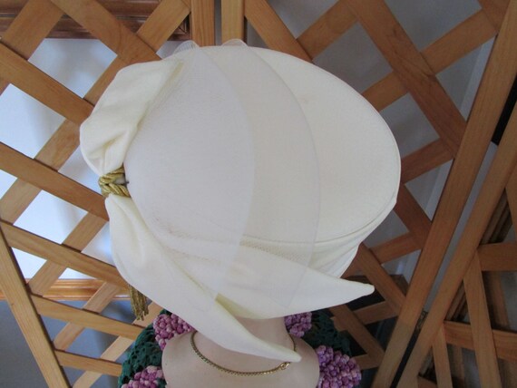 Whittall & Shon Designer Hat White with Gold Trim… - image 4