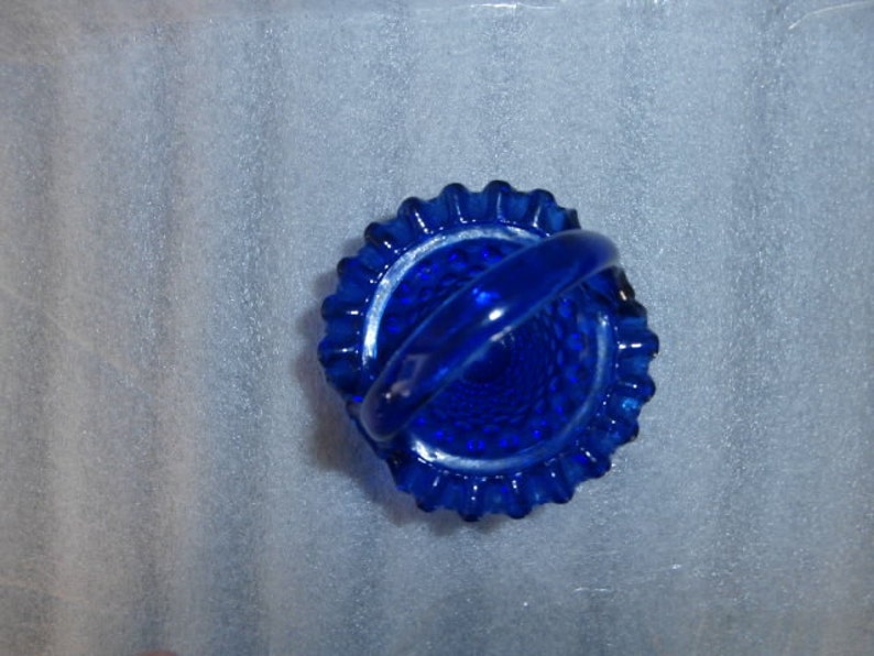 Cobalt Blue Hobnail Glass Basket Ruffled Lip Blue Glass Hobnail Glass Handle Basket image 4