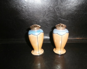 Salt & Pepper Shakers ~ Luster-ware ~ Blue Brown Gold  Japan